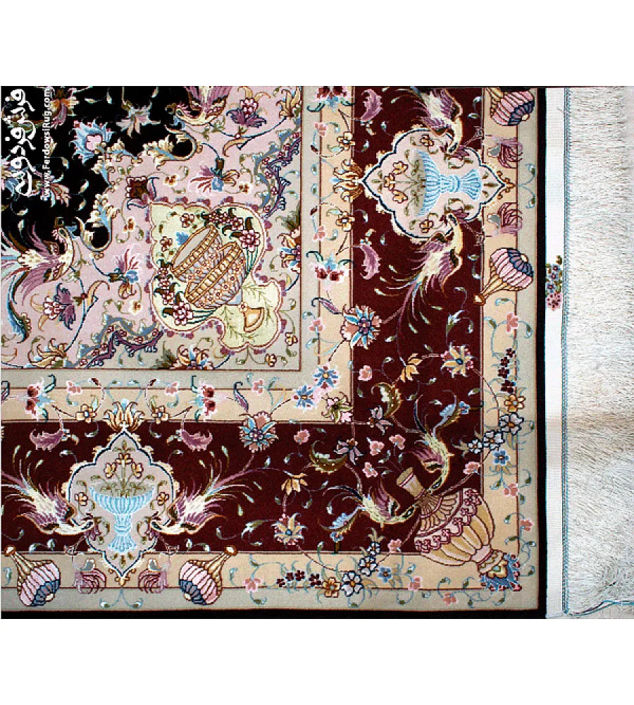 فرش دستباف 9 متری جفت طرح نشاط تبریز رنگ کرم با نقوش ظریف گل و بوته مناسب دکوراسیون کلاسیک