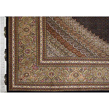 فرش دستباف 9 متری جفت طرح ریزماهی کمال الملک مشکی تبریز