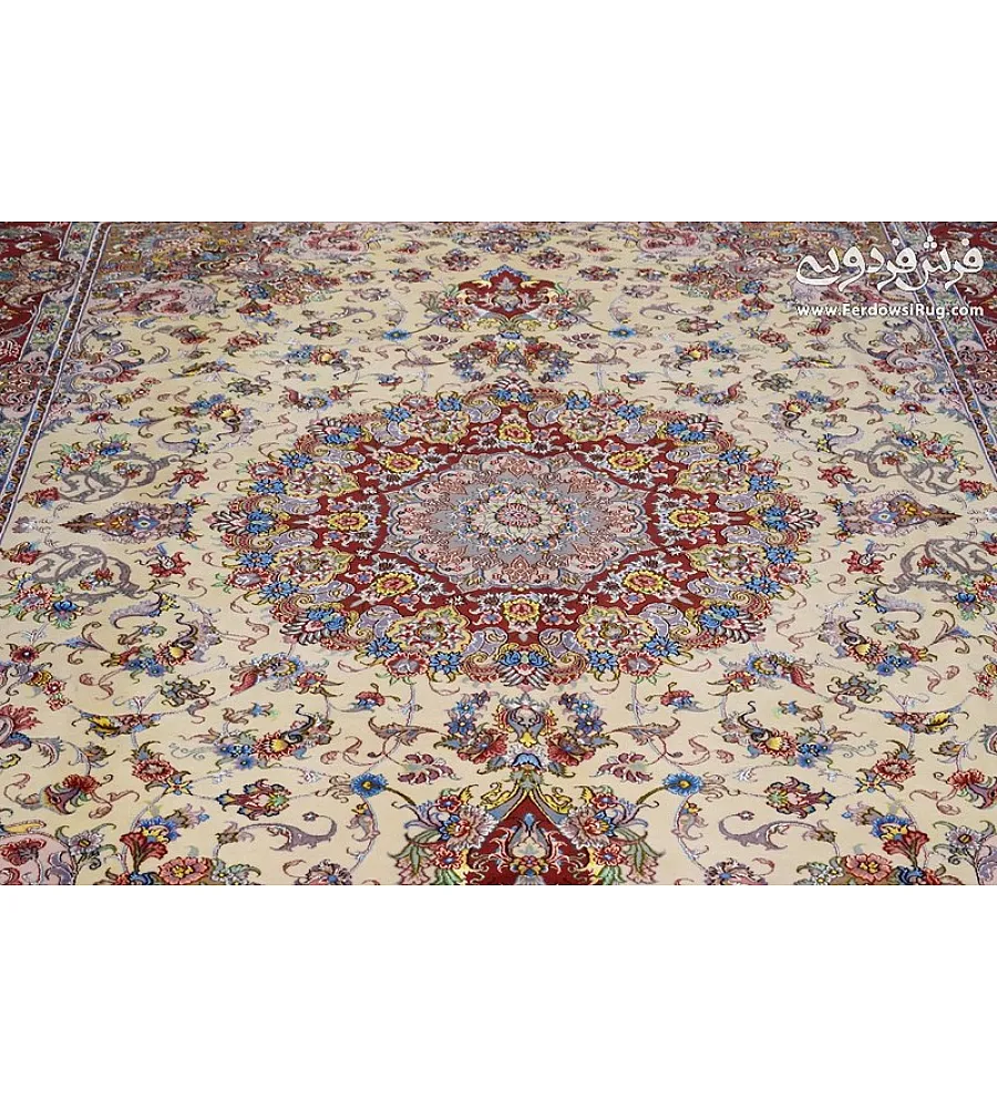 فرش دستباف 9 متری جفت طرح علیزاده چله ابریشم مشهد مناسب دکوراسیون کلاسیک و مدرن با کیفیت عالی