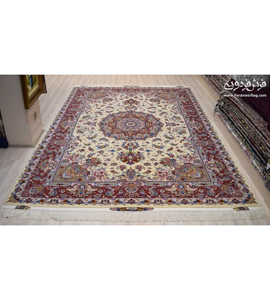 فرش دستباف 9 متری جفت طرح علیزاده چله ابریشم مشهد مناسب دکوراسیون کلاسیک و مدرن با کیفیت عالی