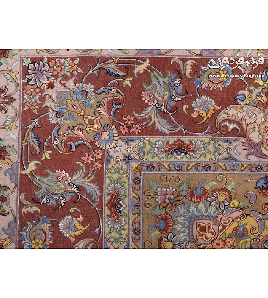 فرش دستباف 9 متری جفت طرح علیزاده چله ابریشم مشهد مناسب دکوراسیون کلاسیک و مدرن با کیفیت عالی