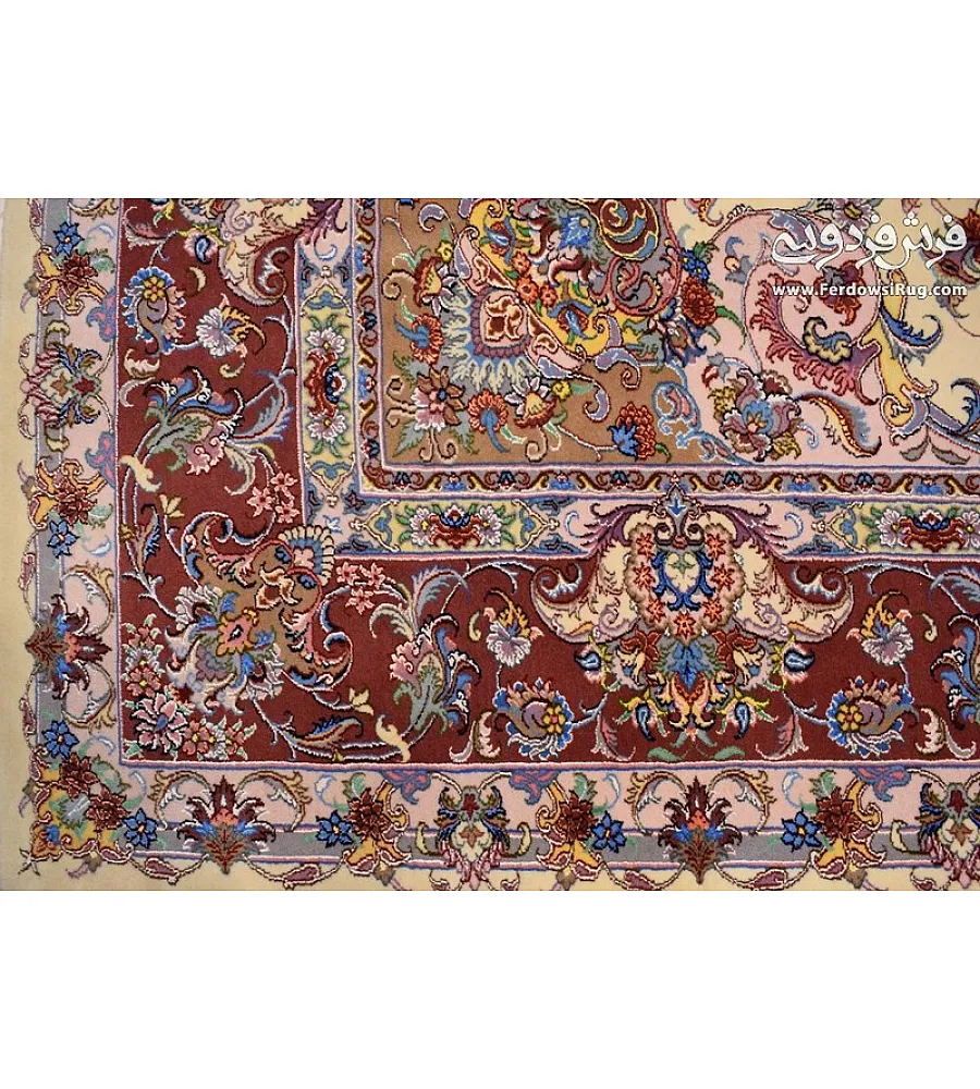 فرش دستباف 9 متری جفت طرح علیزاده چله ابریشم مشهد مناسب دکوراسیون کلاسیک و مدرن با کیفیت عالی
