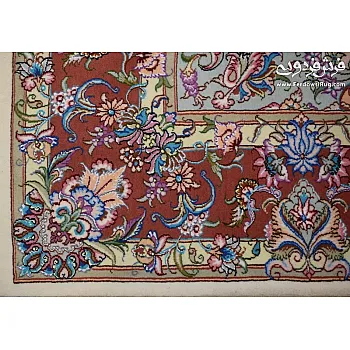 فرش دستباف 9 متری جفت طرح علیزاده کرم حاشیه مسی مشهد