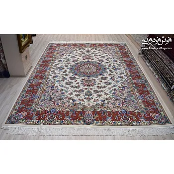 فرش دستباف 9 متری جفت طرح علیزاده کرم حاشیه مسی مشهد
