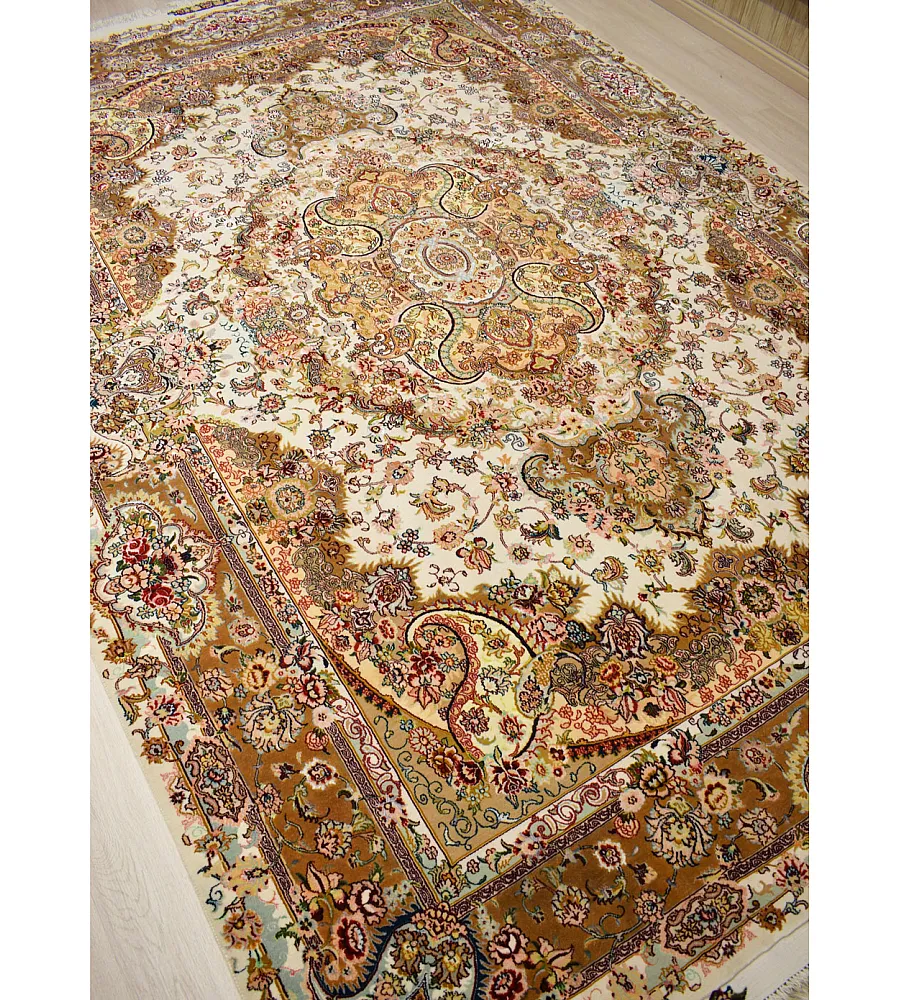 فرش دستباف 9 متری طرح سالاری کرم جدید بافت مشهد مناسب دکوراسیون کلاسیک و مدرن کیفیت عالی