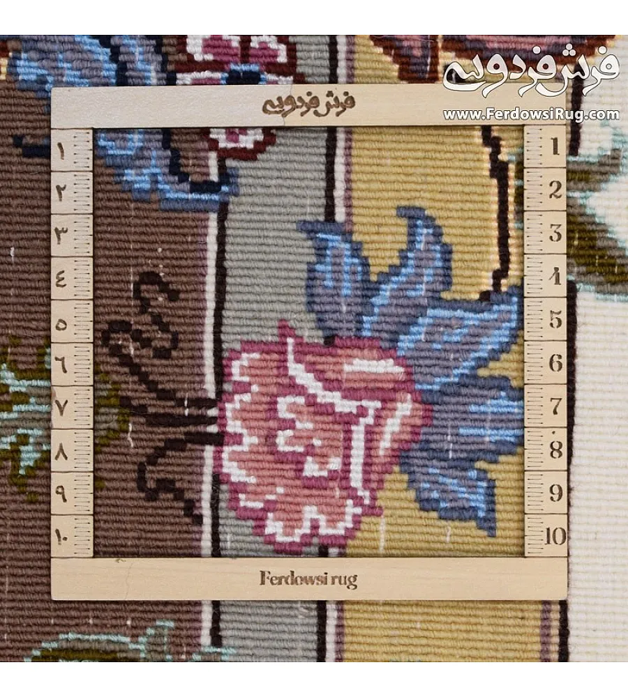 فرش دستباف 9 متری جفت طرح خطیبی کرم مشهد با کیفیت بالا مناسب دکوراسیون کلاسیک و مدرن | خرید فرش فردوسی