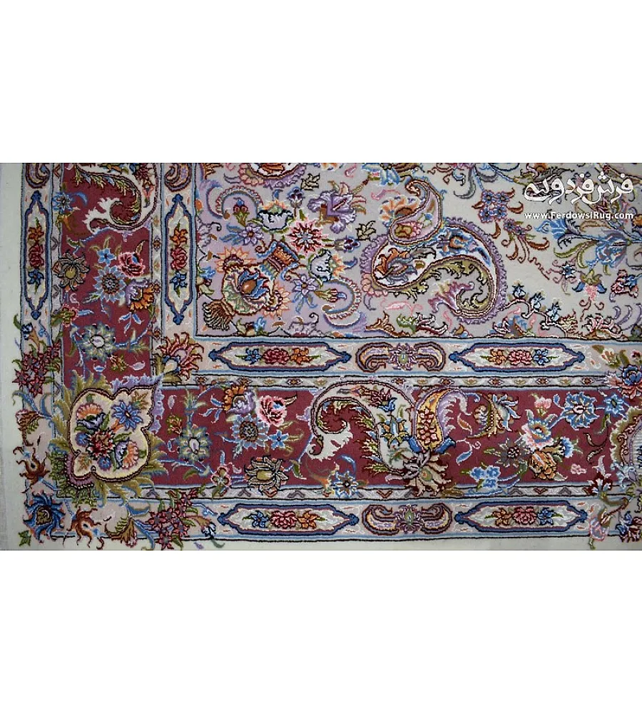 فرش دستباف طرح علیزاده رنگ کرم اندازه 9متری با کیفیت بالا تولید مشهد مناسب دکوراسیون کلاسیک و فضای پذیرایی