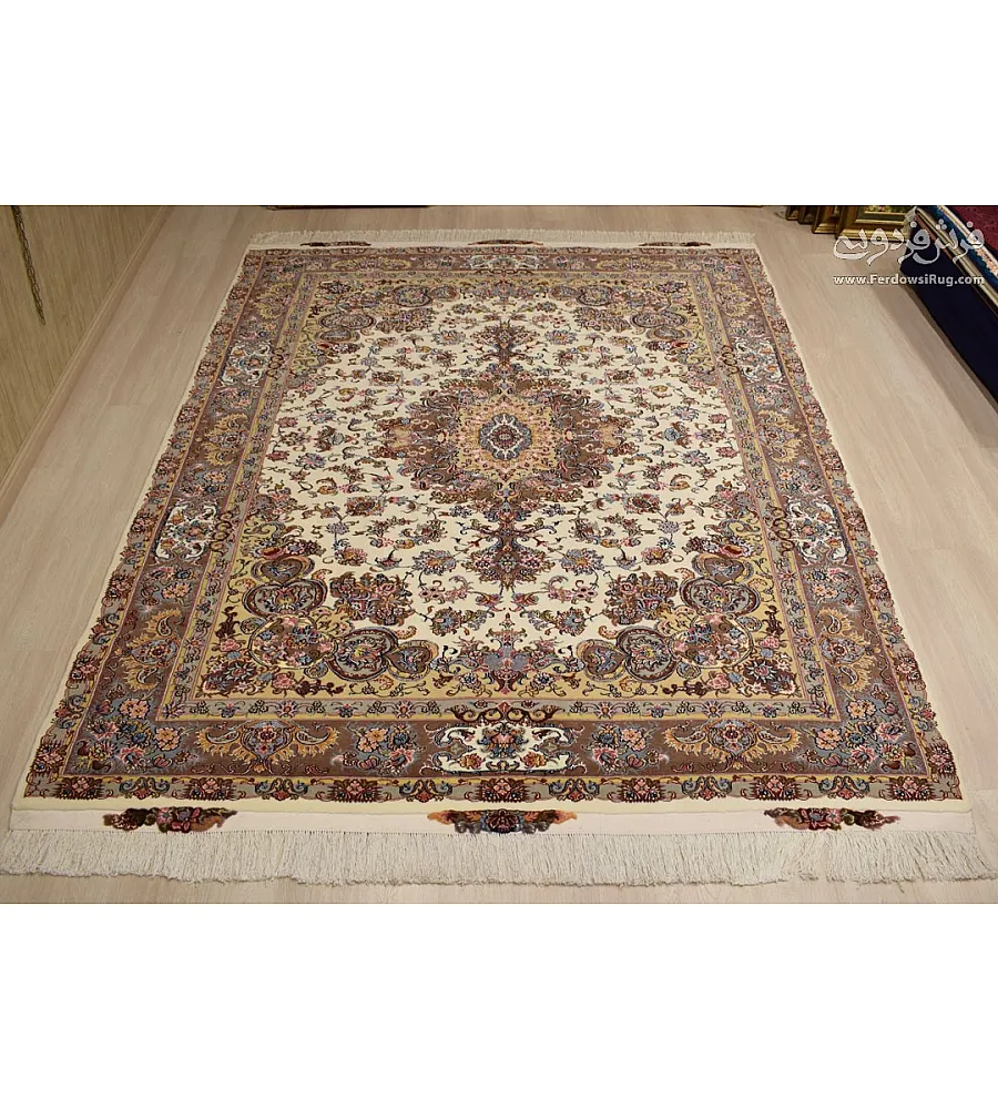 فرش دستباف 9 متری جفت خطیبی با رنگ های گرم و طرح اصیل ایرانی بافته شده در خراسان رضوی مناسب دکوراسیون کلاسیک