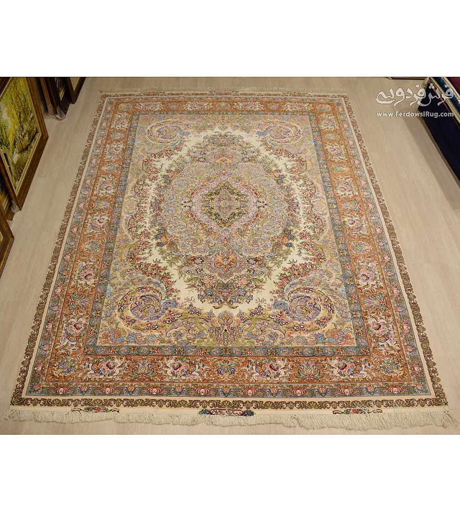 Pair of 9-meter handwoven Tabriz carpets featuring Wave Meh Novin Far design, showcasing intricate patterns and premium craftsmanship.