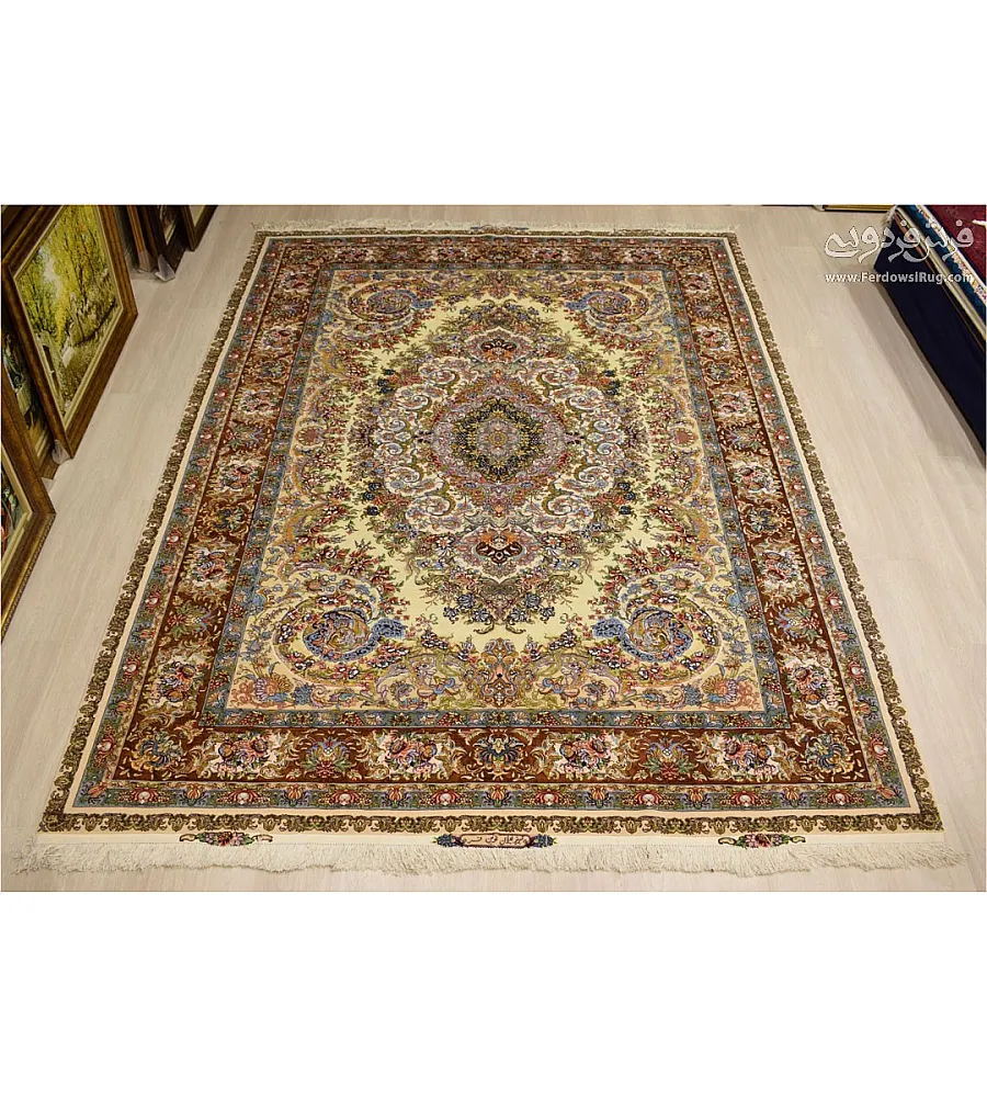 Pair of 9-meter handwoven Tabriz carpets featuring Wave Meh Novin Far design, showcasing intricate patterns and premium craftsmanship.