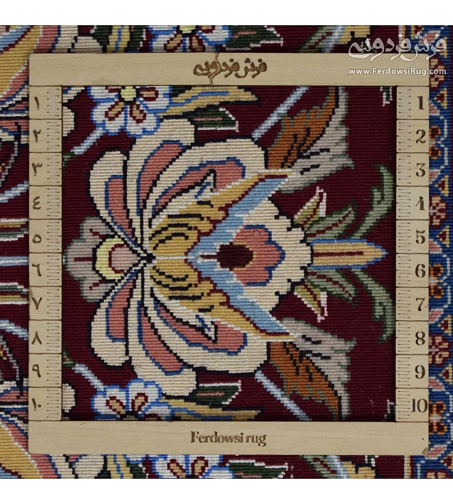 فرش دستباف 9 متری نقشه صابر طرح باغ بهشت بافت مشهد رنگ های طبیعی و کیفیت بالا مناسب دکوراسیون کلاسیک و سنتی
