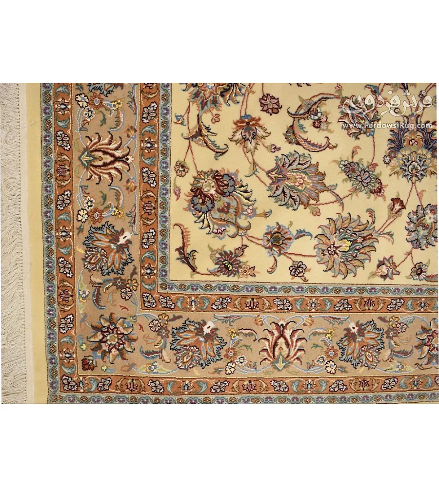 Handwoven 9-meter carpet with intricate Afshan Mashhad design, crafted with a cotton warp, perfect for elegant home decor.
