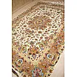 Pair of 9-meter handwoven carpets, Khatibi design, cream Lachak Toranj pattern, crafted in Mashhad, ideal for elegant home decor.
