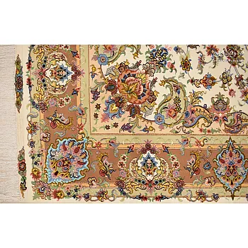 Handwoven 9-meter paired carpet, Khatibi design, cream Lachak Toranj Mashhad