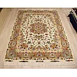 Pair of 9-meter handwoven carpets, Khatibi design, cream Lachak Toranj pattern, crafted in Mashhad, ideal for elegant home decor.