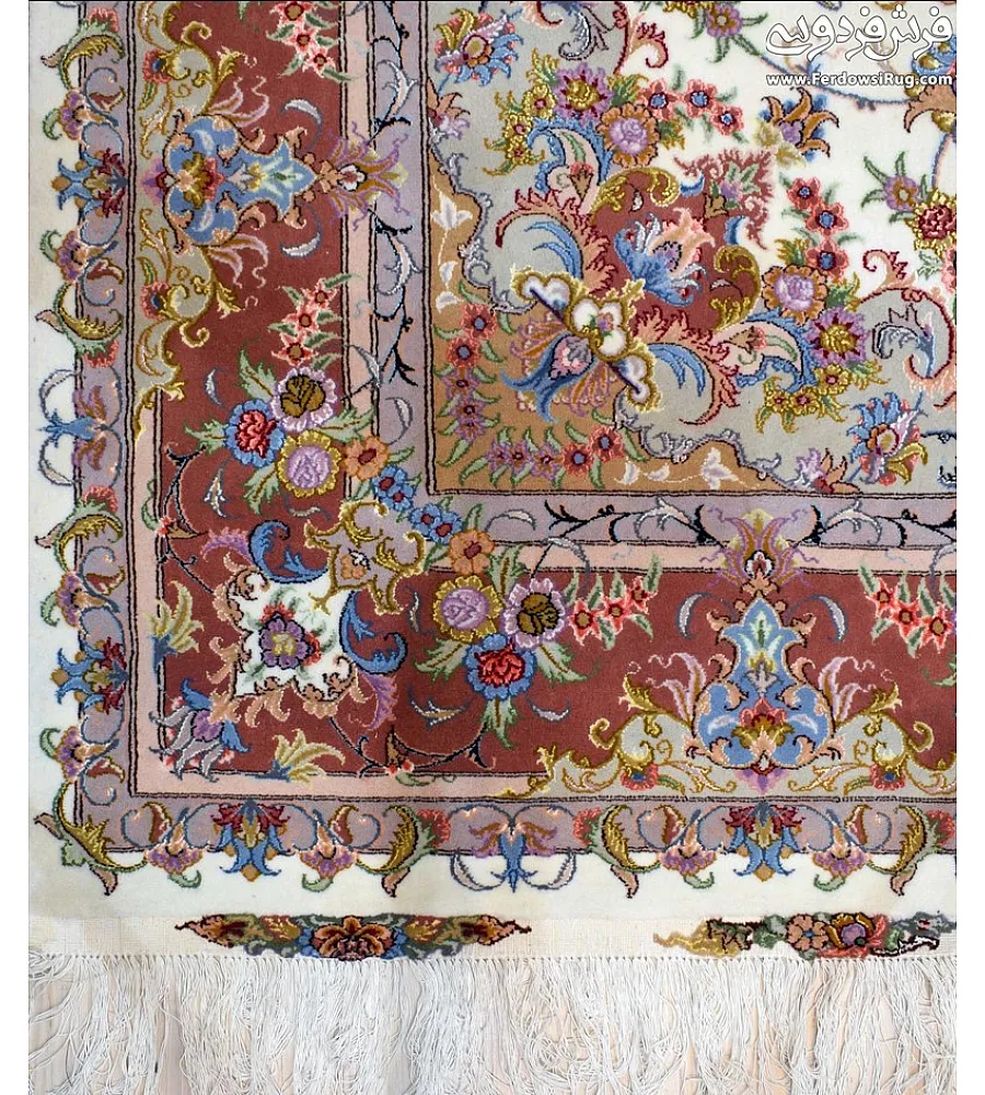 فرش دستباف طرح علیزاده کرم 9متری جفت بافت مشهد مناسب دکوراسیون کلاسیک و سنتی