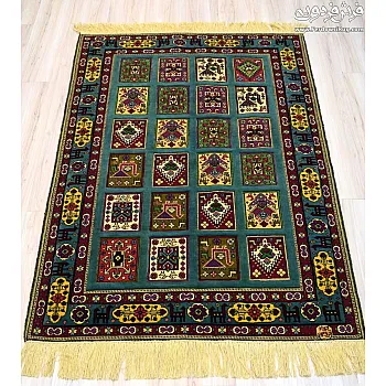 Green clay hand-woven carpet rug of mashhad texture