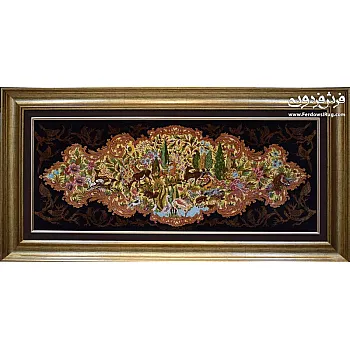 تابلو فرش دستباف تمام ابریشم طرح باغ بهشت بافت قم