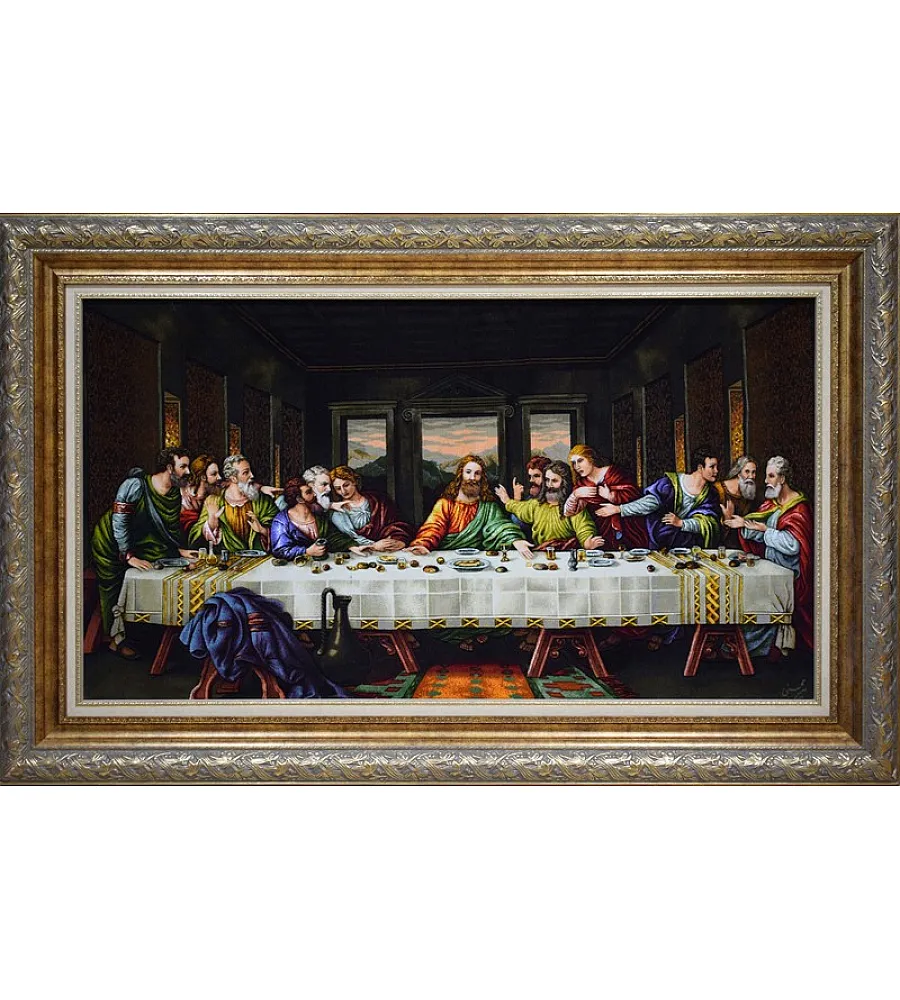 Hand-woven carpet panel with the last evening design, Tabriz texture