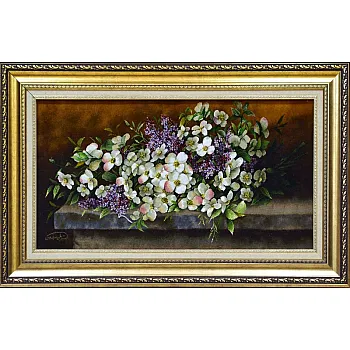 تابلو فرش دستباف طرح دسته گل یاسمن بافت تبریز