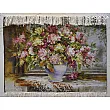 تابلو فرش دستباف تبریز طرح گلدان روی میز چوبی با گلهای رنگارنگ مناسب دکوراسیون داخلی