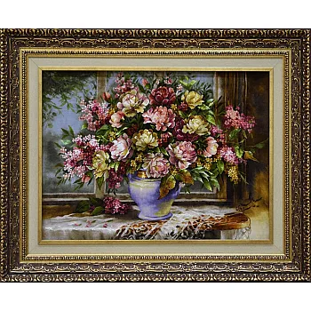 تابلو فرش دستباف طرح نغمه‌ی گل‌ها بافت تبریز