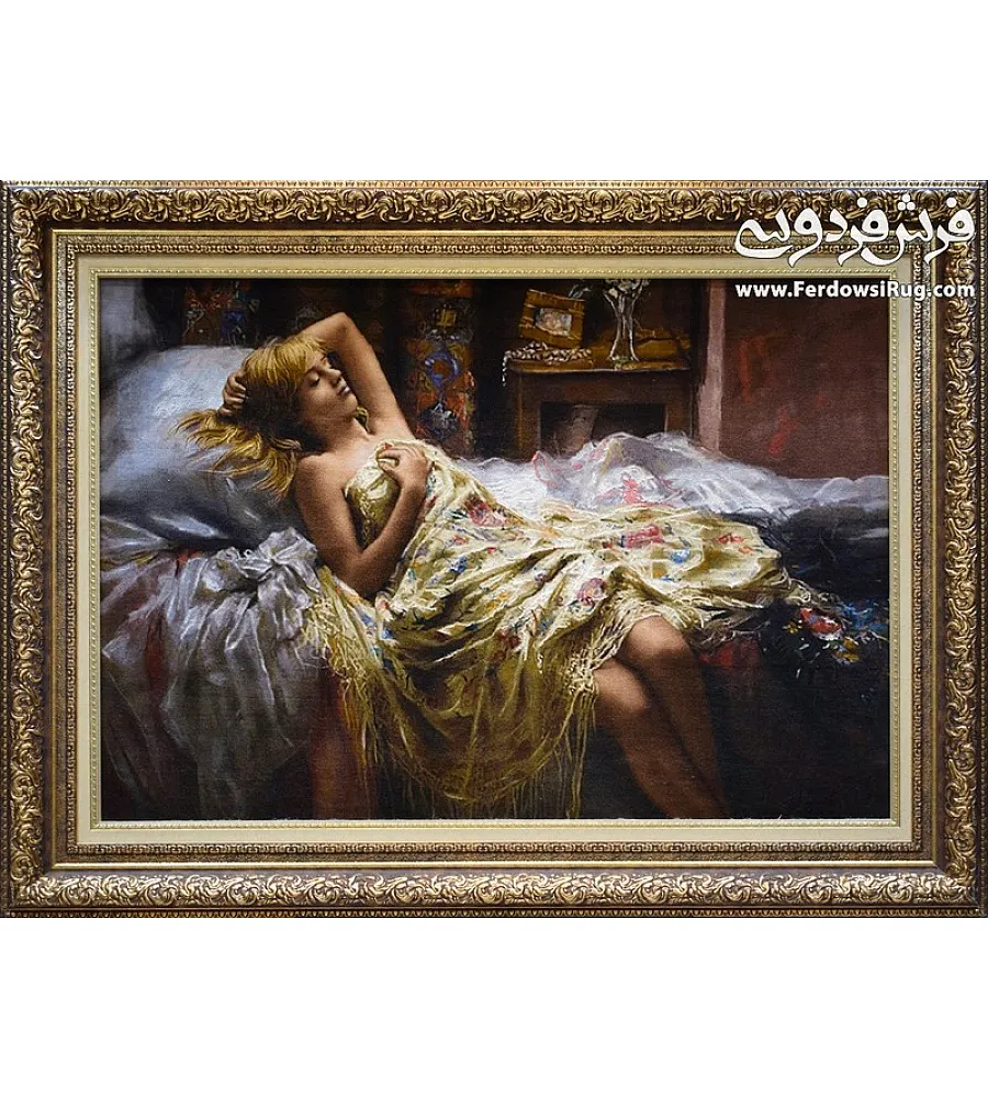 تابلو فرش دستباف طرح عروس خوابیده با کیفیت بالا مناسب دکوراسیون منزل تولید تبریز