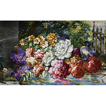 تابلو فرش دستباف طرح دسته گل بافت  تبریز 