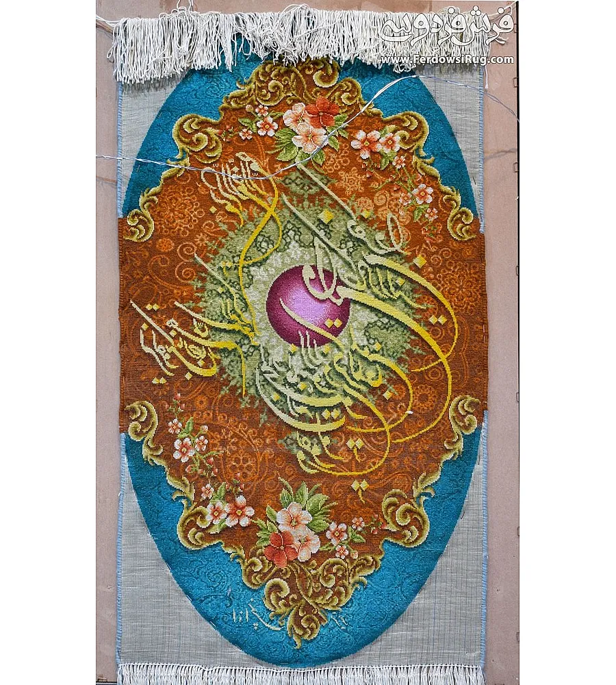تابلو فرش دستباف طرح وان یکاد بیضی اذانچی بافت تبریز زیبا و هنری مناسب دکوراسیون منزل