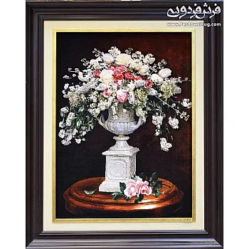 Tabriz handmade wall rug with stone vase design