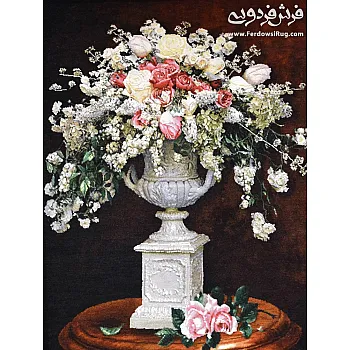 Tabriz handmade wall rug with stone vase design