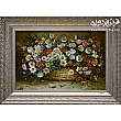 تابلو فرش دستباف تبریز طرح سبدگل بابونه رنگارنگ بافته شده از نخ مرغوب مناسب دکوراسیون منزل