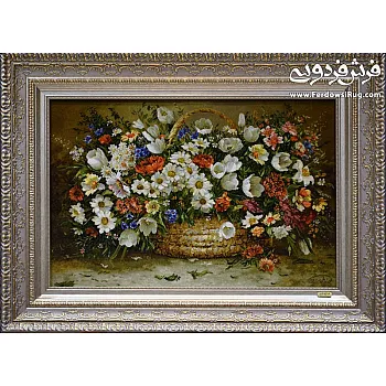 تابلو فرش دستباف طرح سبدگل بابونه بافت تبریز 