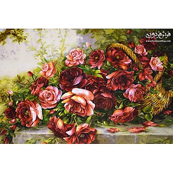 تابلو فرش دستباف طرح سبد گل رز قرمز سیدیان بافت تبریز 