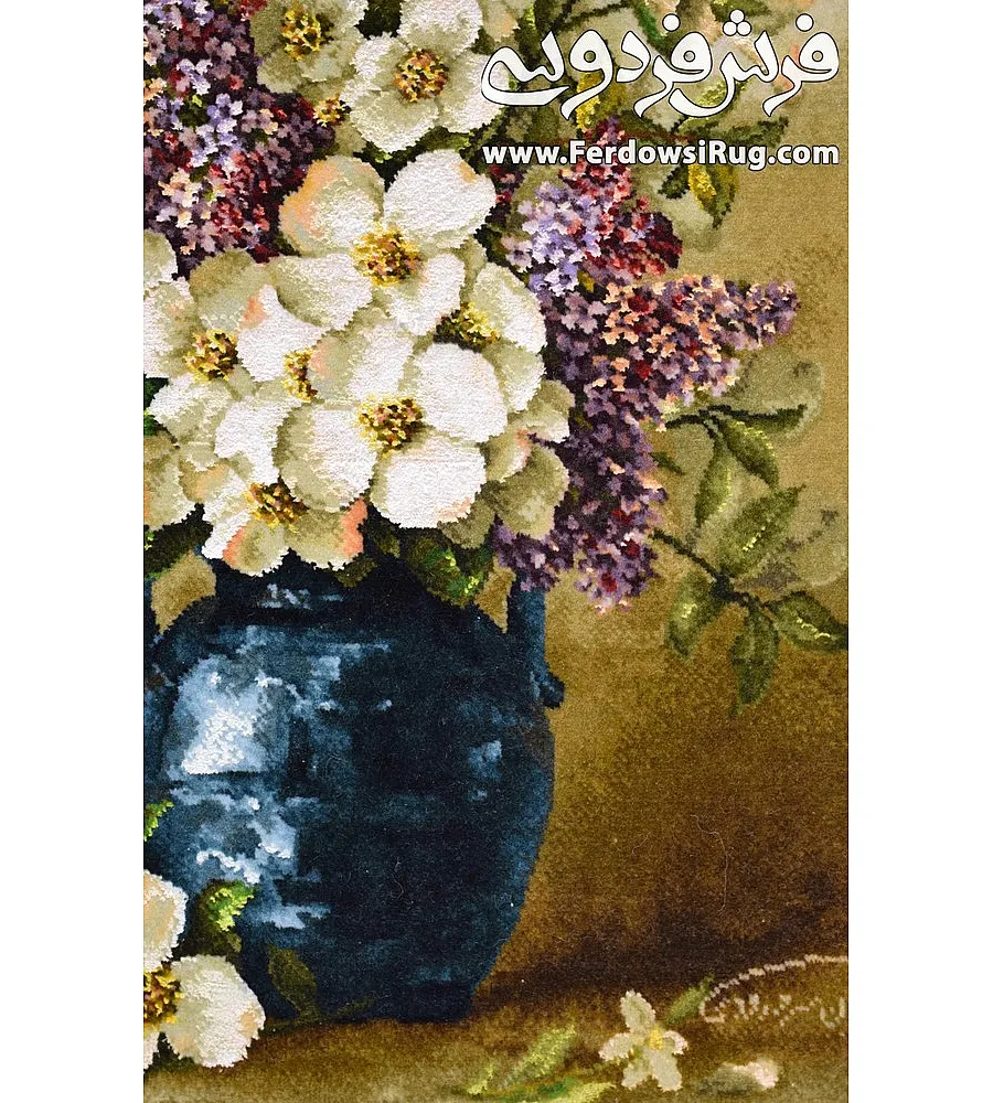 تابلو فرش دستباف طرح گل و گلدان شکوفه رنگارنگ بافت تبریز مناسب دکوراسیون داخلی منزل