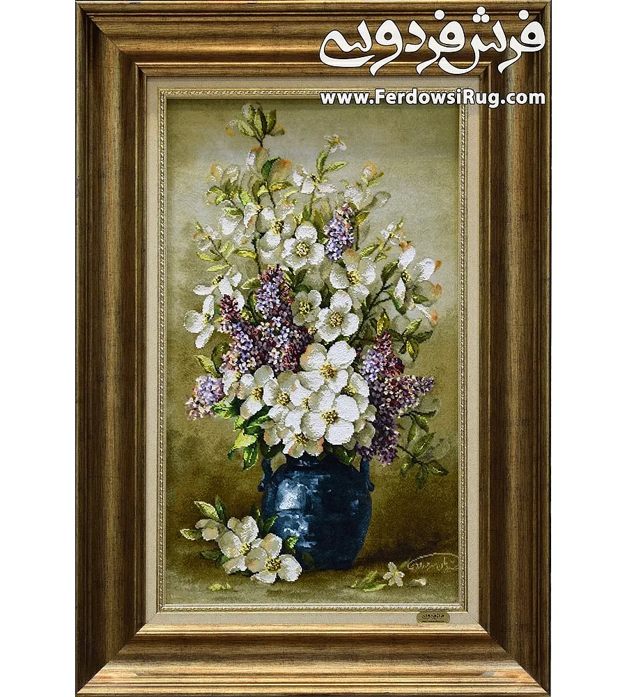 تابلو فرش دستباف طرح گل و گلدان شکوفه رنگارنگ بافت تبریز مناسب دکوراسیون داخلی منزل