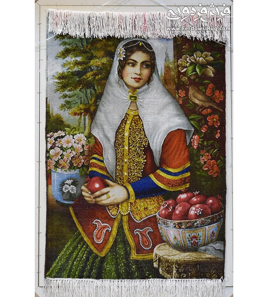 Tabriz handmade wall rug with Eastern girl design vibrant colors intricate patterns luxurious decor piece
