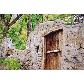 تابلو فرش دستباف طرح منظره کوچه باغ گلی سلطانی بافت تبریز 