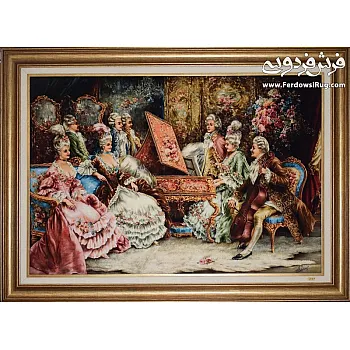 تابلو فرش دستباف طرح پیانو زن استاد ناصری‌زاده بافت تبریز