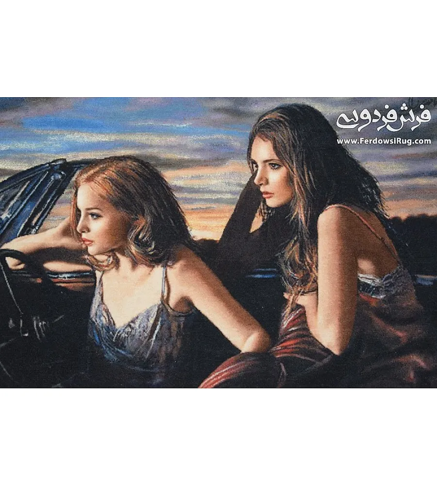 تابلو فرش دستباف طرح پرتره دو خواهر بافت تبریز مناسب دکوراسیون داخلی با رنگ های طبیعی و کیفیت بالا