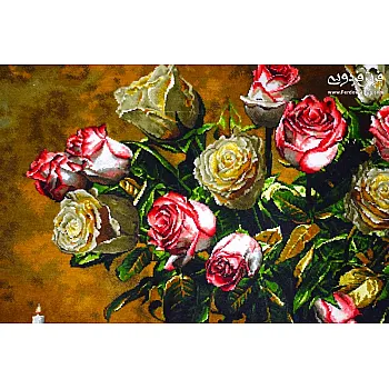 تابلو فرش دستباف طرح گلدان رز و ویولن بافت تبریز 