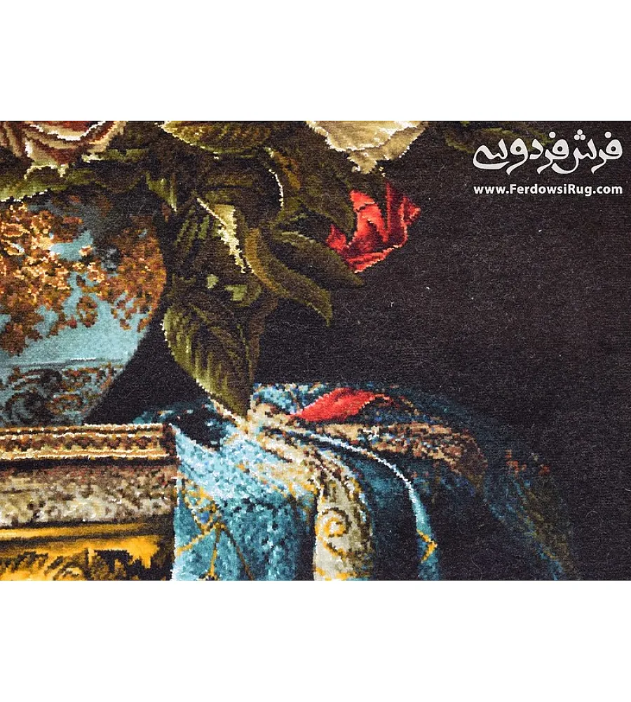 تابلو فرش دستباف طرح گلدان رز بافت تبریز 