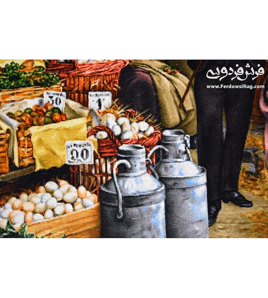تابلو فرش دستباف تبریز طرح بازار شانزلیزه رنگ طبیعی ابریشم کیفیت بالا هنر ایرانی تزیین دکوراسیون منزل
