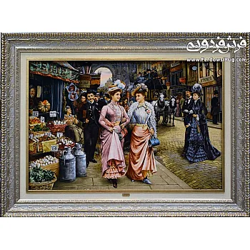 تابلو فرش دستباف طرح بازار شانزلیزه بافت تبریز 