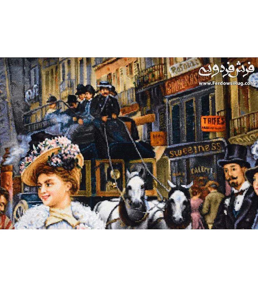 تابلو فرش دستباف تبریز طرح بازار شانزلیزه رنگ طبیعی ابریشم کیفیت بالا هنر ایرانی تزیین دکوراسیون منزل