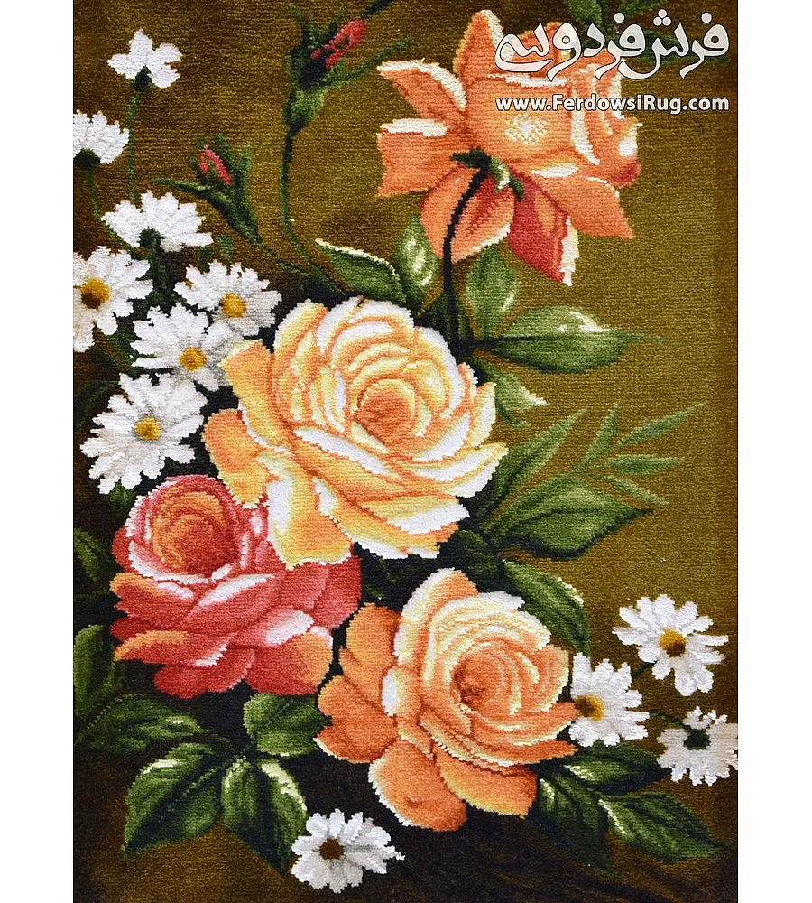 Tabriz handmade wall rug with intricate yellow rose branch design on a vibrant background perfect for home decor