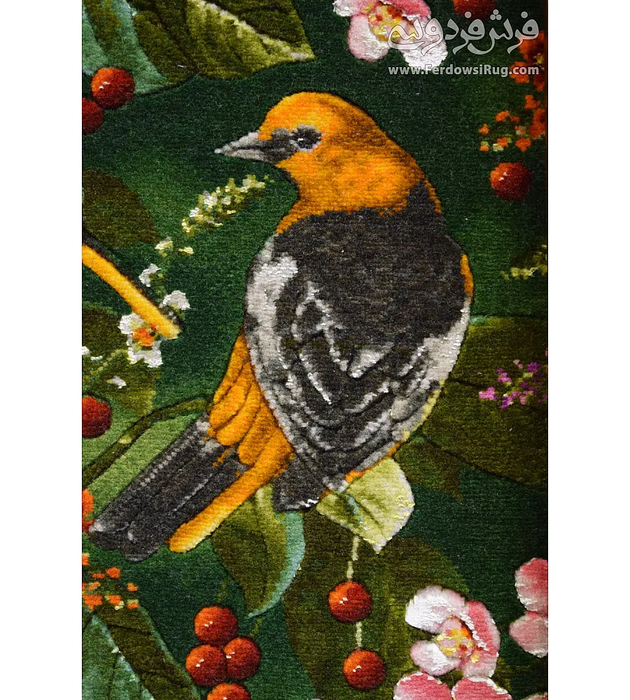 Handmade Tabriz wall rug featuring a vibrant king parrot design, perfect for enhancing home decor.