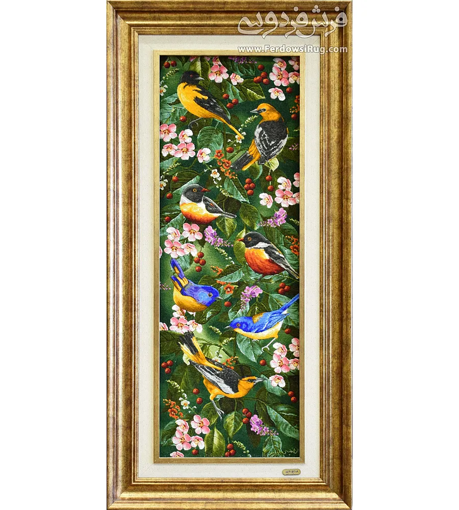 Handmade Tabriz wall rug featuring a vibrant king parrot design, perfect for enhancing home decor.
