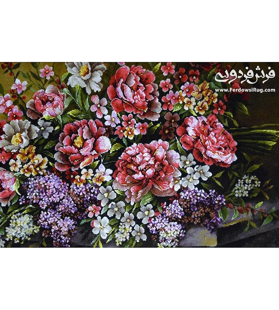 تصویر تابلو فرش دستباف طرح گل رز رنگارنگ بافته شده در تبریز مناسب دکوراسیون سالن پذیرایی لوکس و مدرن