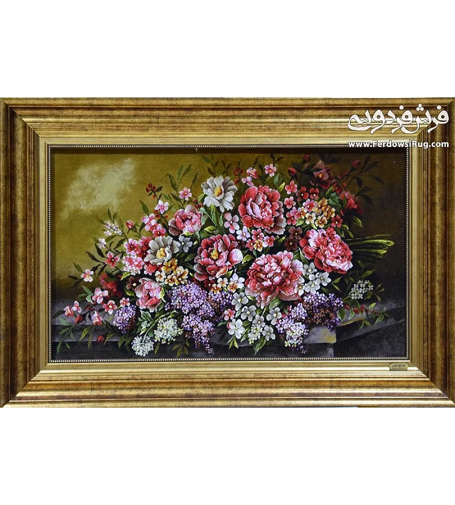 تصویر تابلو فرش دستباف طرح گل رز رنگارنگ بافته شده در تبریز مناسب دکوراسیون سالن پذیرایی لوکس و مدرن